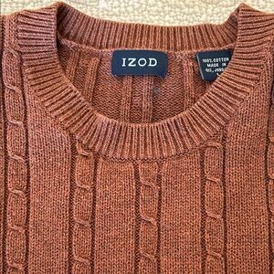 IZOD Vintage Men's Rust Cable Knit Sweater 100% Cotton